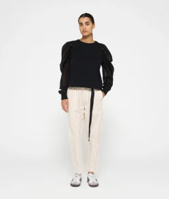 belted pants pinstripe