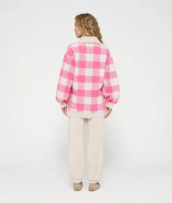 high neck zip sweater check