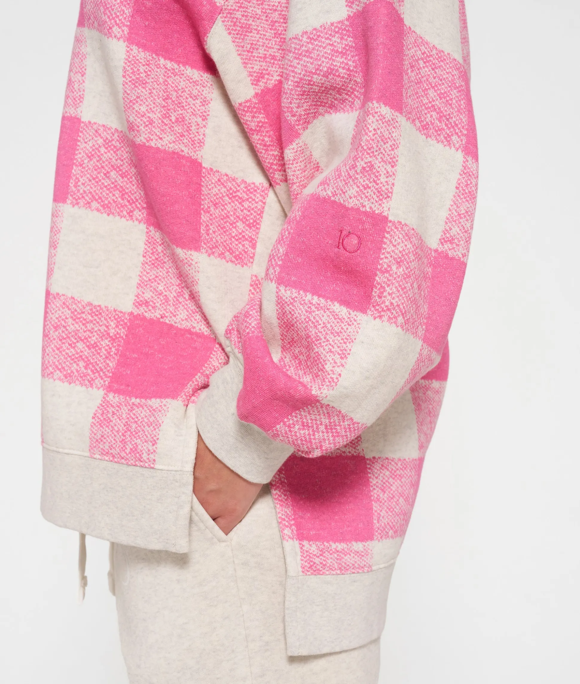 high neck zip sweater check