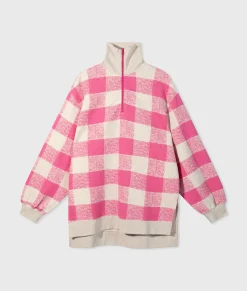 high neck zip sweater check