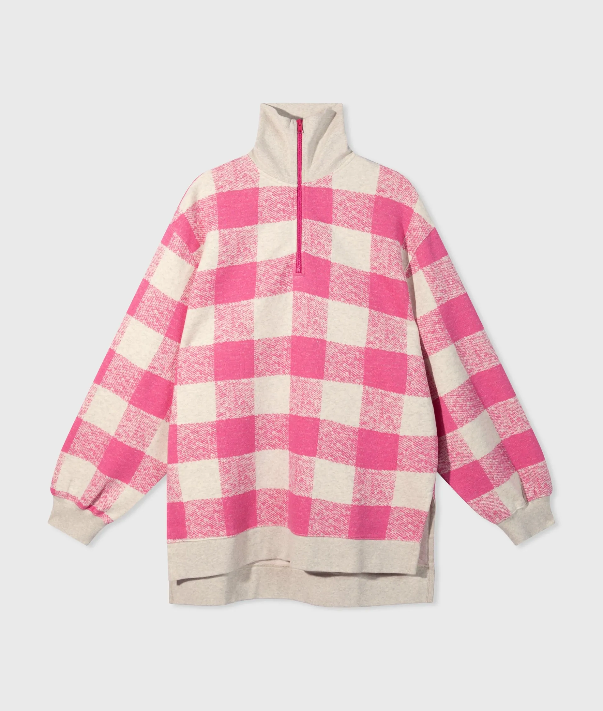 high neck zip sweater check