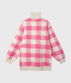 high neck zip sweater check