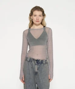 mesh tee pinstripe